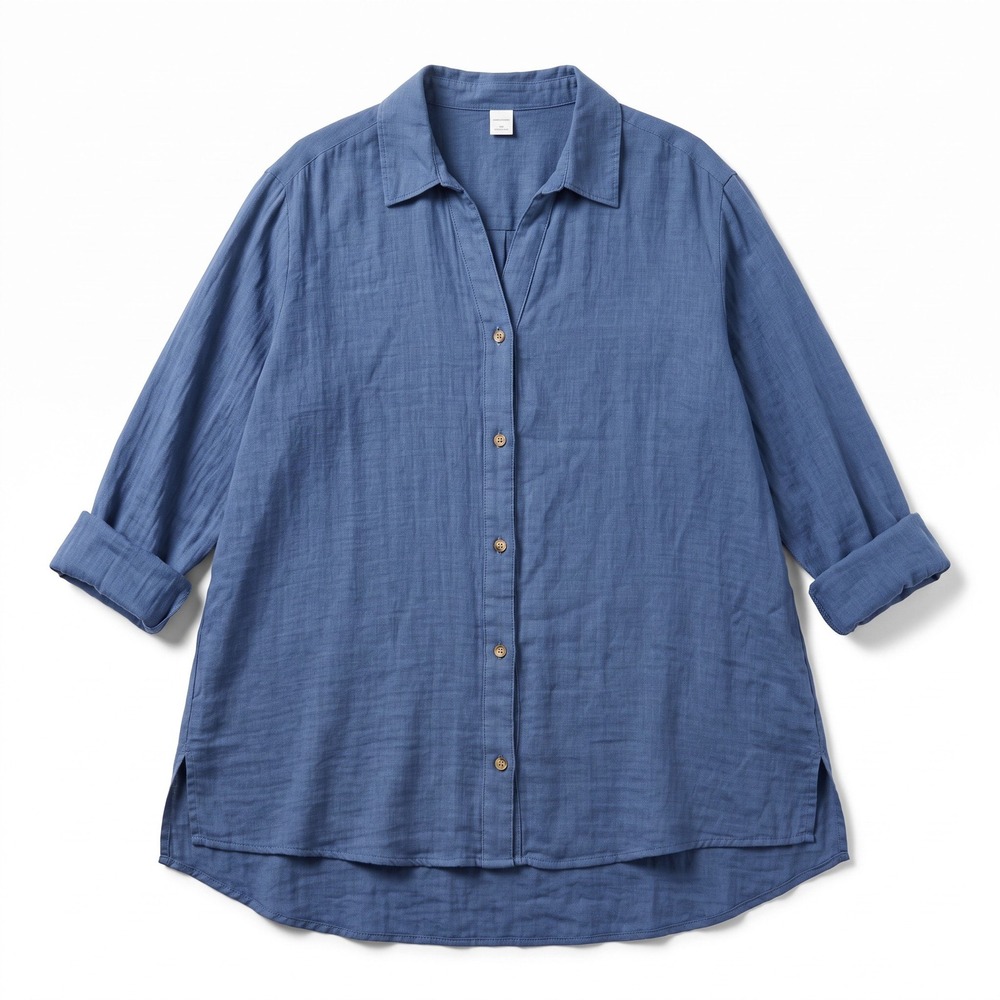 Old Navy Womens M Blue Gauze Cotton Button Up Shirt Casual Coastal Boho